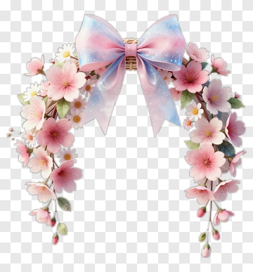 Floral Wreath With Pink Bow PNG