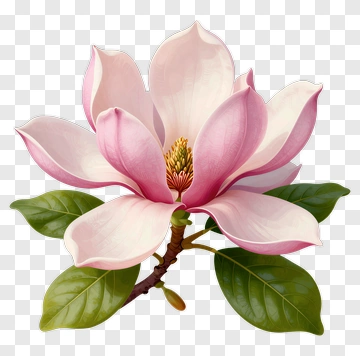 Magnolia Flower With Green Leaves PNG
