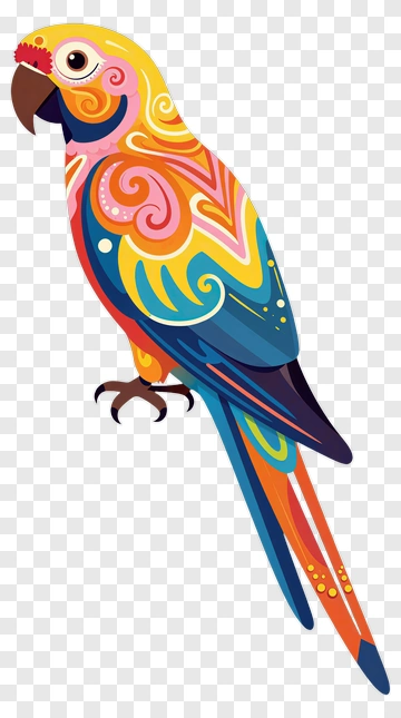 Colorful Parrot With Vibrant Patterns PNG