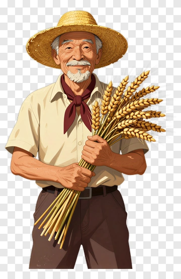3D Farmer Holding Wheat PNG
