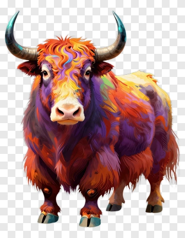 Colorful Highland Cow PNG