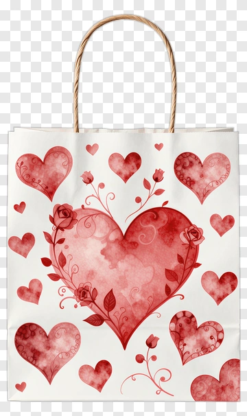 Red Heart Pattern Gift Bag PNG