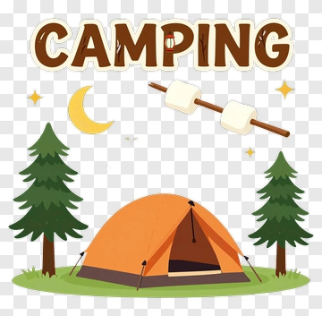 Camping Tent With Marshmallows And Trees PNG