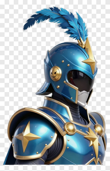 3D Knight With Blue Armor And Feathered Helmet PNG