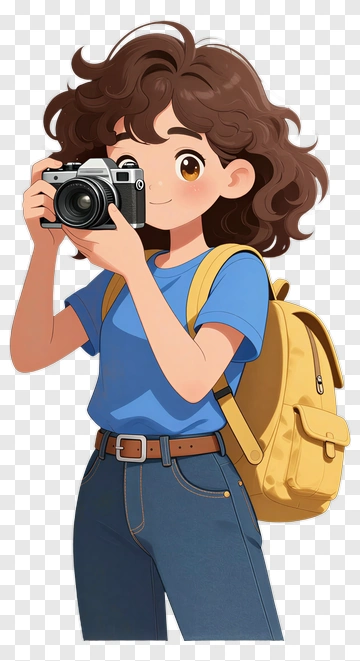Cartoon Girl Holding A Camera PNG