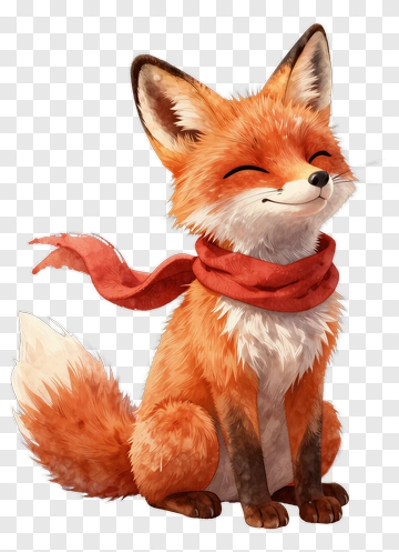 Cartoon Fox With A Red Scarf PNG