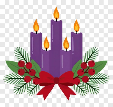 Advent Wreath With Purple Candles And Greenery PNG