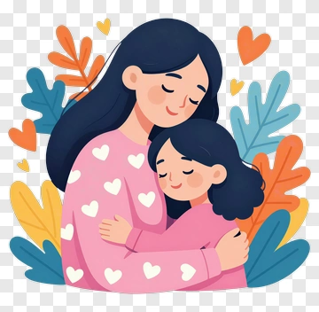 Happy Mother Embracing Daughter With Colorful Leaves PNG