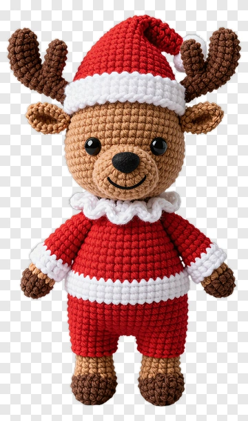Crochet Reindeer Wearing A Santa Outfit PNG