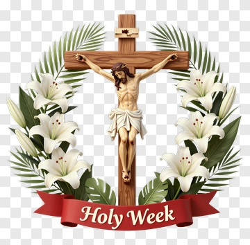 Holy Week Cross With Lilies PNG