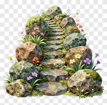 Stone Pathway Through A Flower Garden PNG