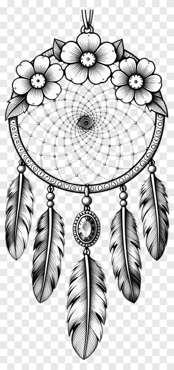 Dreamcatcher With Flowers And Feathers PNG