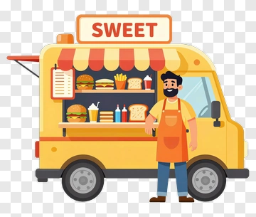 Food Truck With Sweet Treats And A Chef PNG