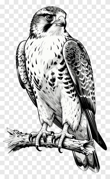 Detailed Illustration Of A Falcon Perched On A Branch PNG