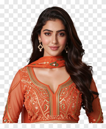 Woman In Orange Ethnic Attire With Jewelry PNG