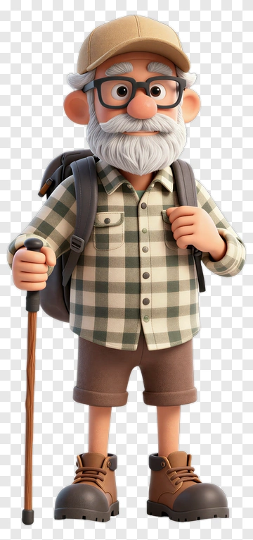 3D Hiking Man With Backpack And Walking Stick PNG