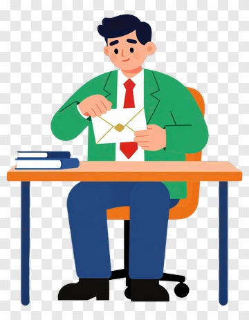 Man Opening An Envelope At A Desk PNG