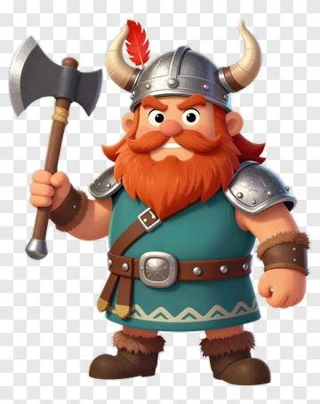 Cartoon Viking Warrior Holding An Axe PNG