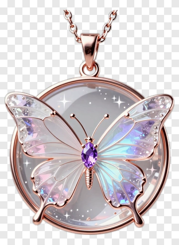 Butterfly Pendant With Purple Gemstone PNG