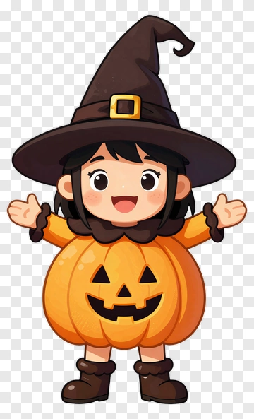 Cartoon Girl In Pumpkin Costume For Halloween PNG