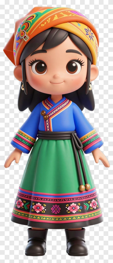 3D Girl In Colorful Traditional Dress PNG