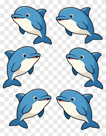 Cartoon Dolphins Swimming Together PNG