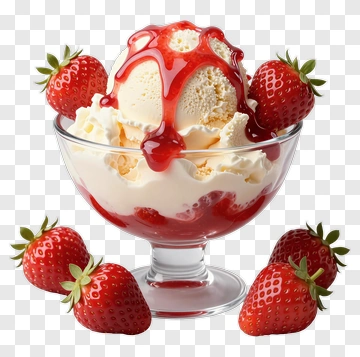 Ice Cream Sundae With Strawberries PNG