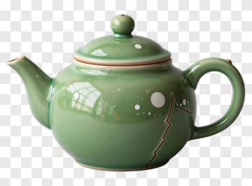 Green Teapot With Decorative Design PNG