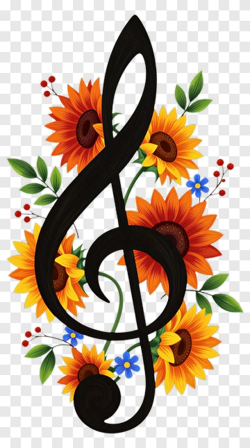Musical Clef Surrounded By Sunflowers PNG