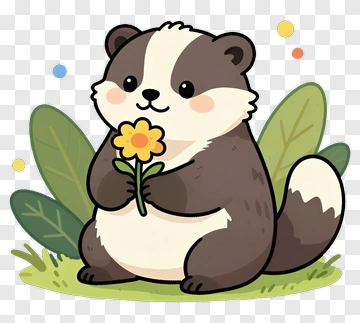 Cartoon Badger Holding A Flower PNG