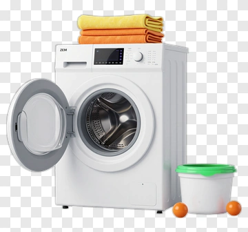 Washing Machine With Towels And Cleaning Supplies PNG