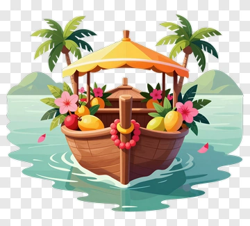 Tropical Boat With Fruits And Flowers PNG
