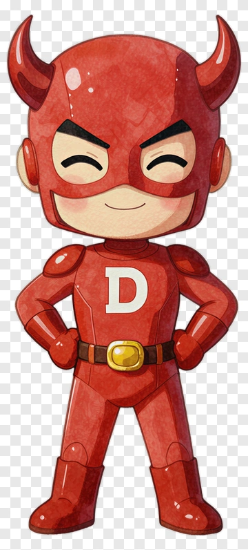 Cartoon Superhero Character In Red Costume PNG