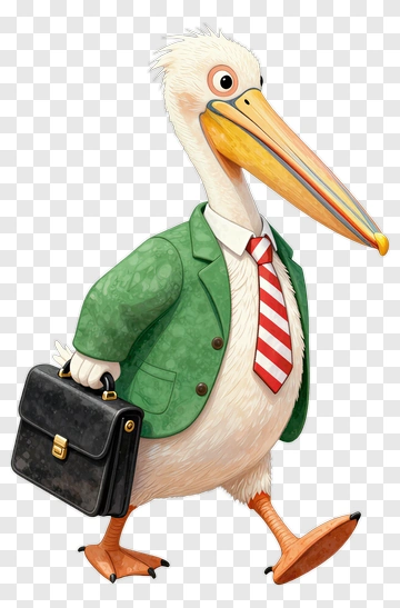 Cartoon Pelican In Business Suit Carrying A Briefcase PNG