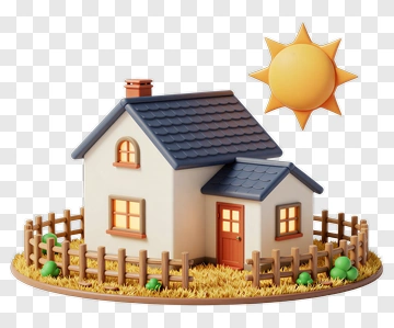 3D House With Sun And Fence PNG