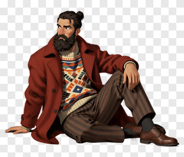 Stylish Man Sitting In A Red Coat PNG