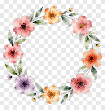 Watercolor Flower Wreath PNG