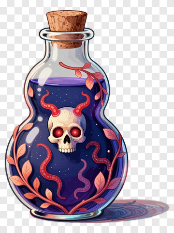 Potion Bottle With Skull And Vines PNG