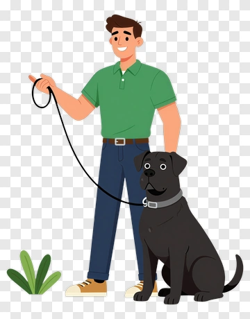 Man Walking A Black Dog PNG