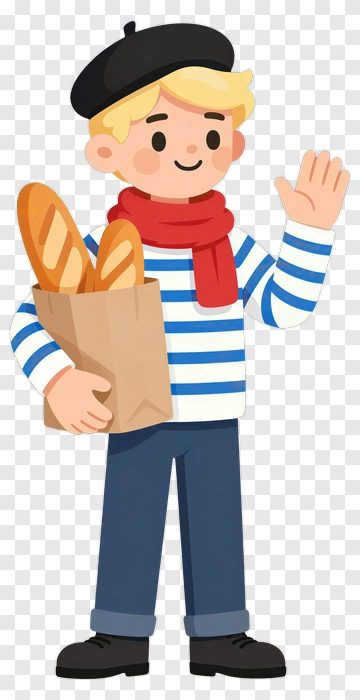 Cartoon Baker Holding A Bag Of Baguettes PNG
