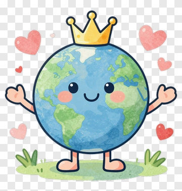 Cartoon Earth With Crown And Hearts PNG