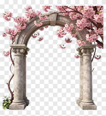 Stone Archway With Cherry Blossoms PNG
