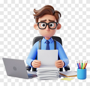 Cartoon Businessman Sitting At A Desk With Papers PNG