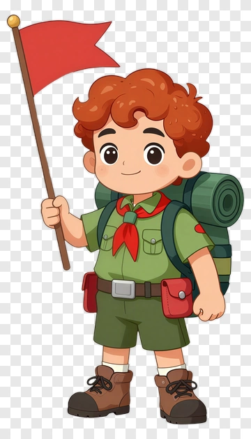 Cartoon Boy Scout Holding A Red Flag PNG