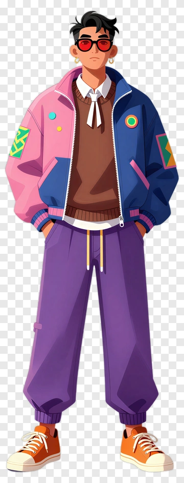 Cartoon Character In Colorful Streetwear Outfit PNG