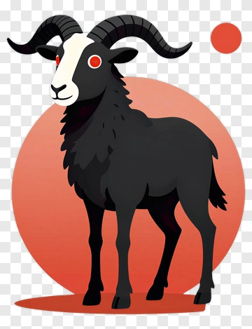 Cartoon Black Goat With Curved Horns PNG