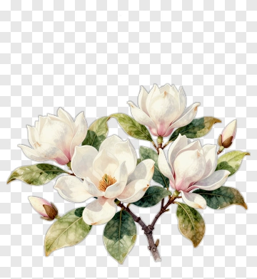 White Magnolia Flower Branch PNG