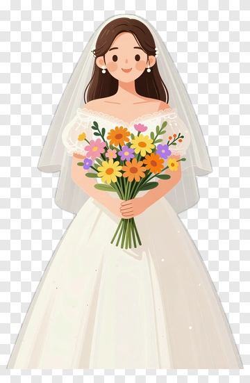 Bride Holding A Colorful Flower Bouquet PNG
