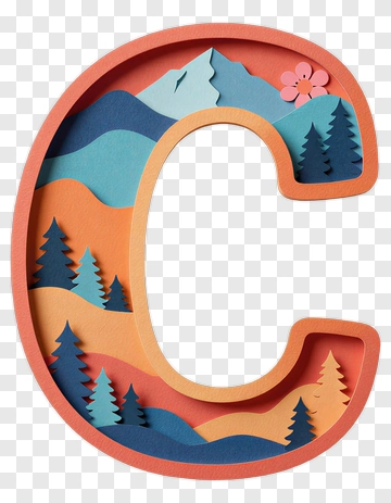 Colorful Paper Cut Letter C With Mountain And Tree Landscape PNG