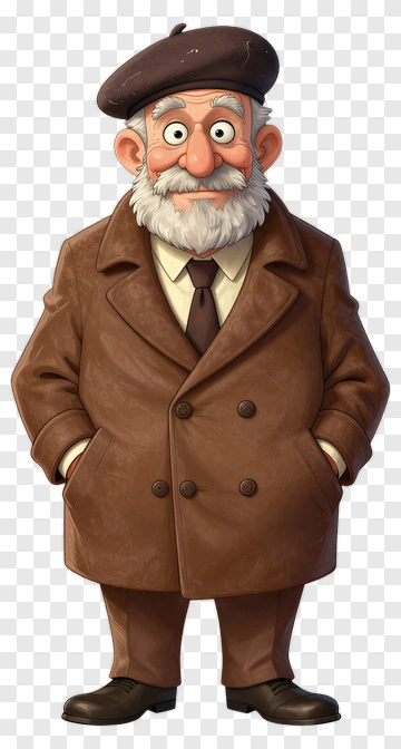 Cartoon Man In Brown Coat And Beret PNG